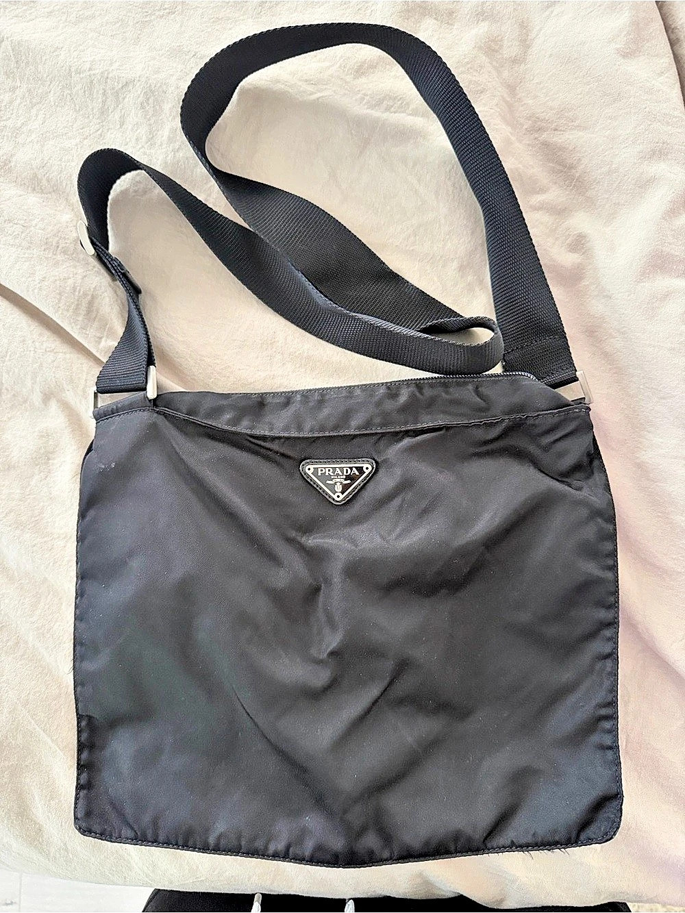 Prada Vintage Tessuto Nylon Messenger Crossbody Bag Black